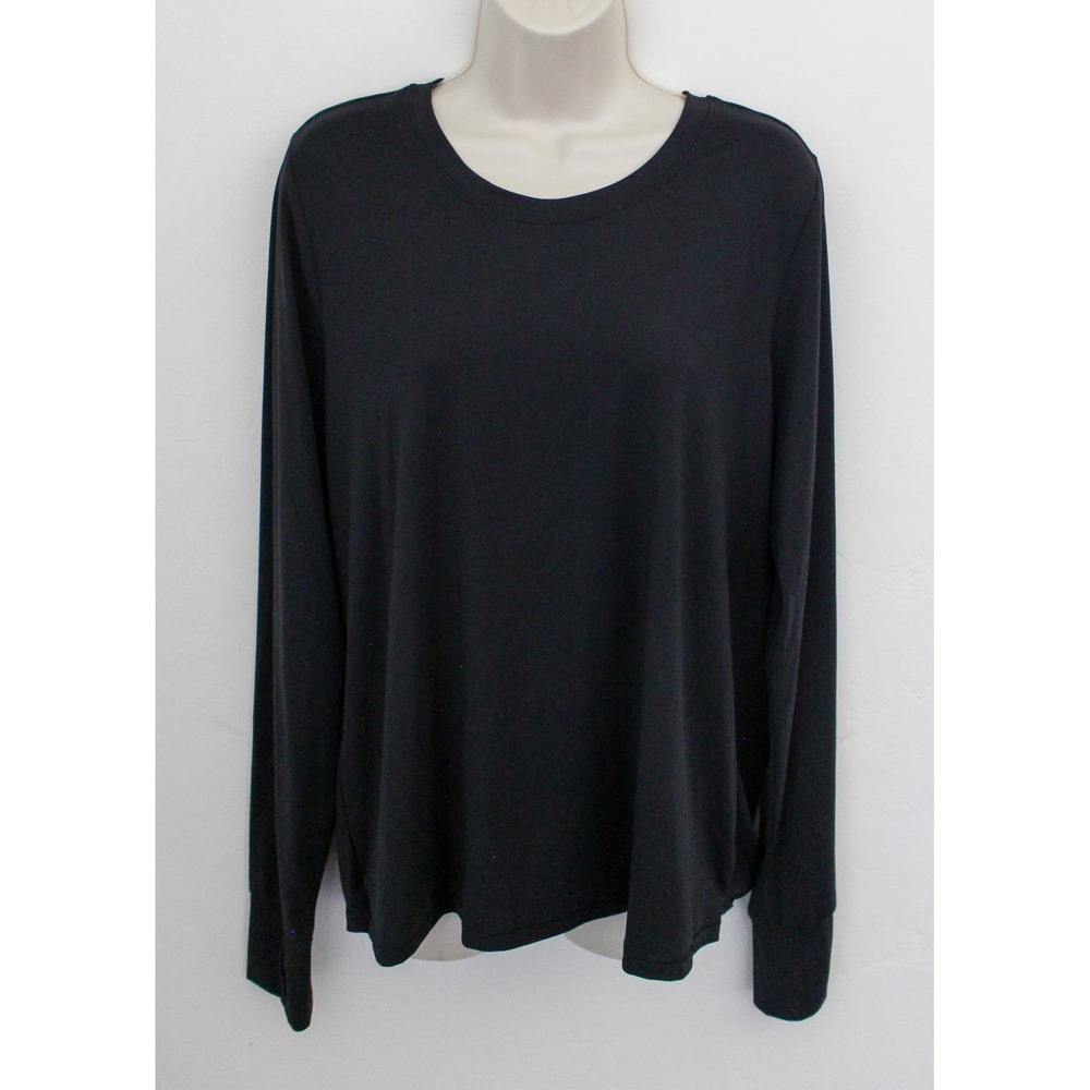 Spanx Top XL Black Pullover Open Back Wrap Long Sleeve Thumbholes Soft Spot